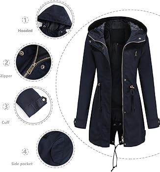 Women's Ligtweight Jackets Anorak Utility Drawstring Waist Hoodie